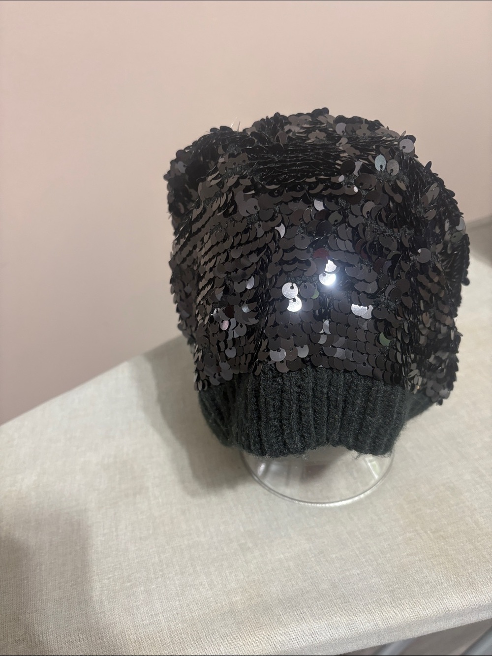 Express Black Sequin Beanie Hat